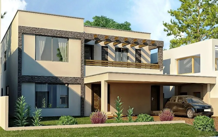 Kombinasi Warna Cat Rumah Abu Abu Tampak Depan dengan krem