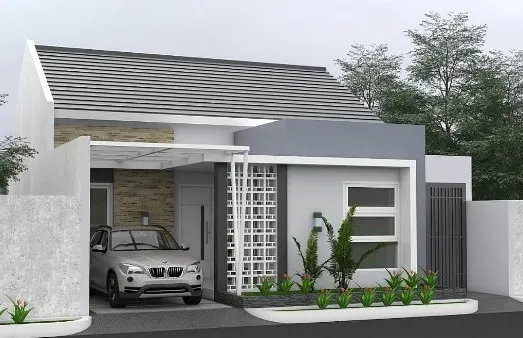 Kombinasi Warna Cat Rumah Abu Abu Tampak Depan dengan putih