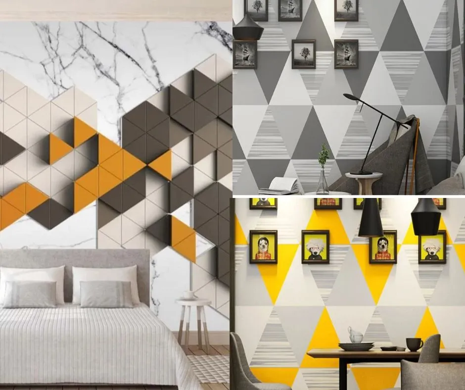 Wallpaper Dinding Kamar Tidur Kecil dengan Motif Geometris