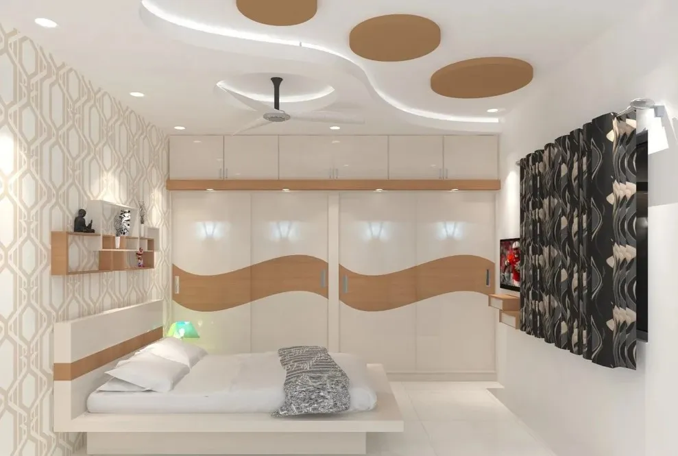 Plafon Kamar Tidur Minimalis Sederhana dengan Kombinasi Bentuk Bulat